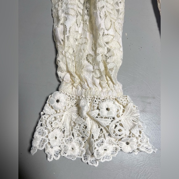 Coquette Cream Lace Romantic Dainty Mini Boho Embroidered Off Shoulder Dress S - Picture 3 of 8